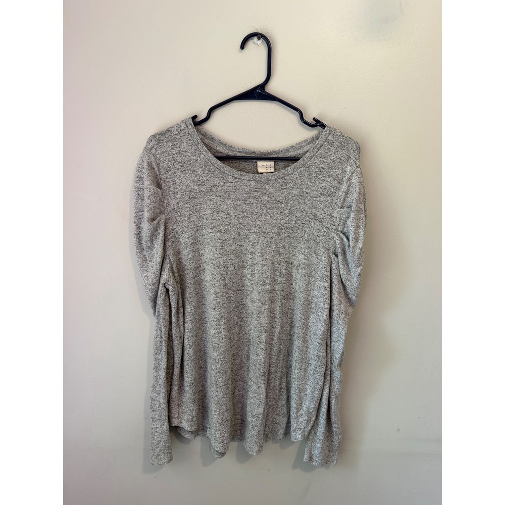 A New Day Womens Gray Heathered Puff Sleeve Knit Top XL Long Sleeve Crew Neck